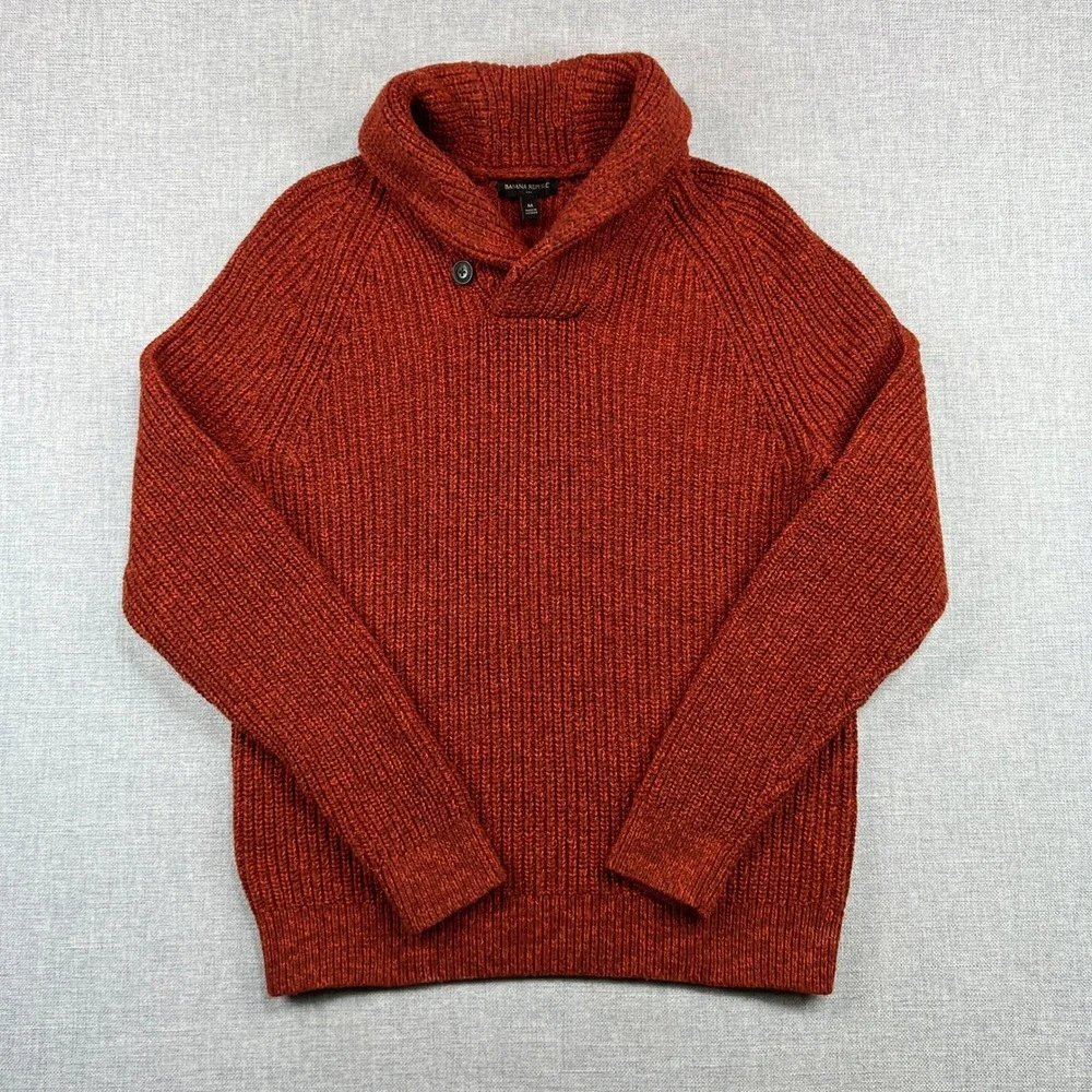 Banana‎ Republic Shawl Collar Sweater Mens M Rust Marled Knit Pullover Academia